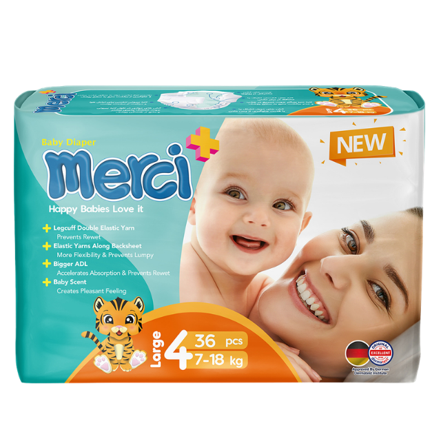 Baby Diaper - Large Size (4) - 36 Pcs - 6 Packs