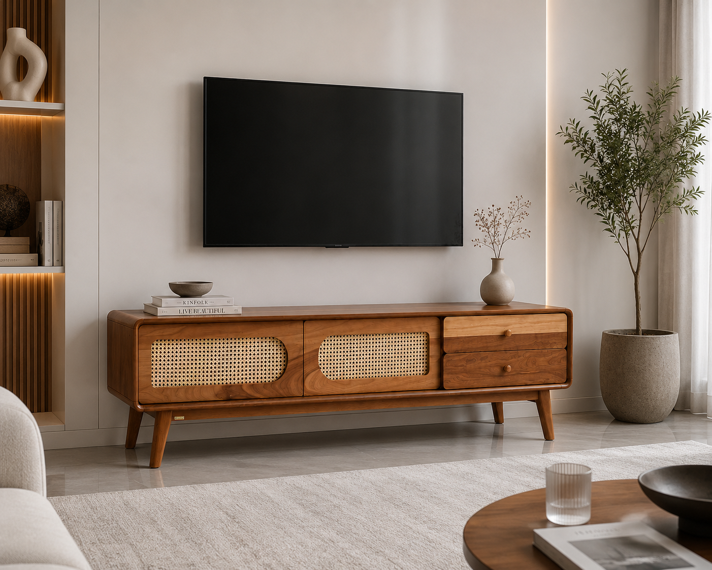 Fared Gallery Luxury American Walnut Veneer Wooden TV Table