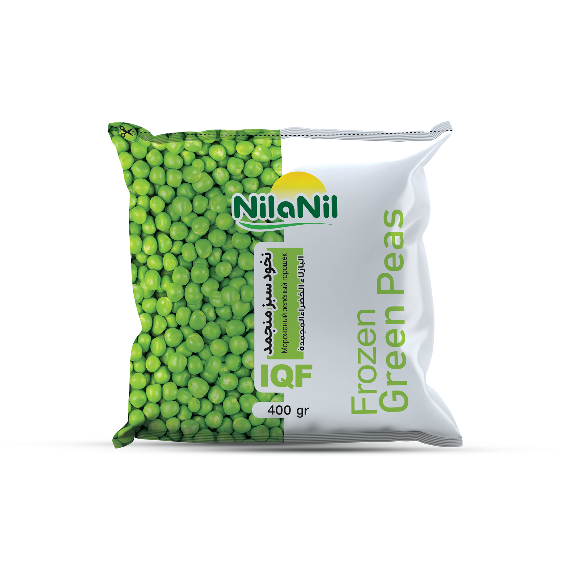Premium IQF Frozen Green Peas – 400 g & 10 kg Packaging