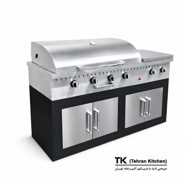 Tehran Kitchen 160 cm Gas & Charcoal BBQ Grill with Steel Cabinet, Fryer and Side Burner