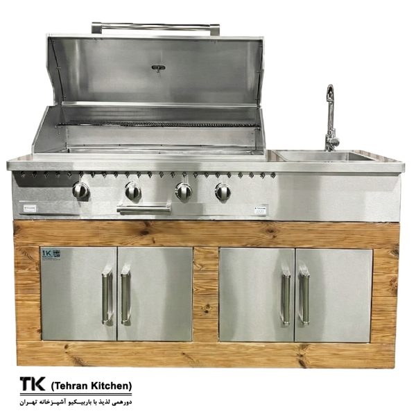 Tehran Kitchen 160 cm Gas & Charcoal BBQ with Sink & Thermowood Cabinet