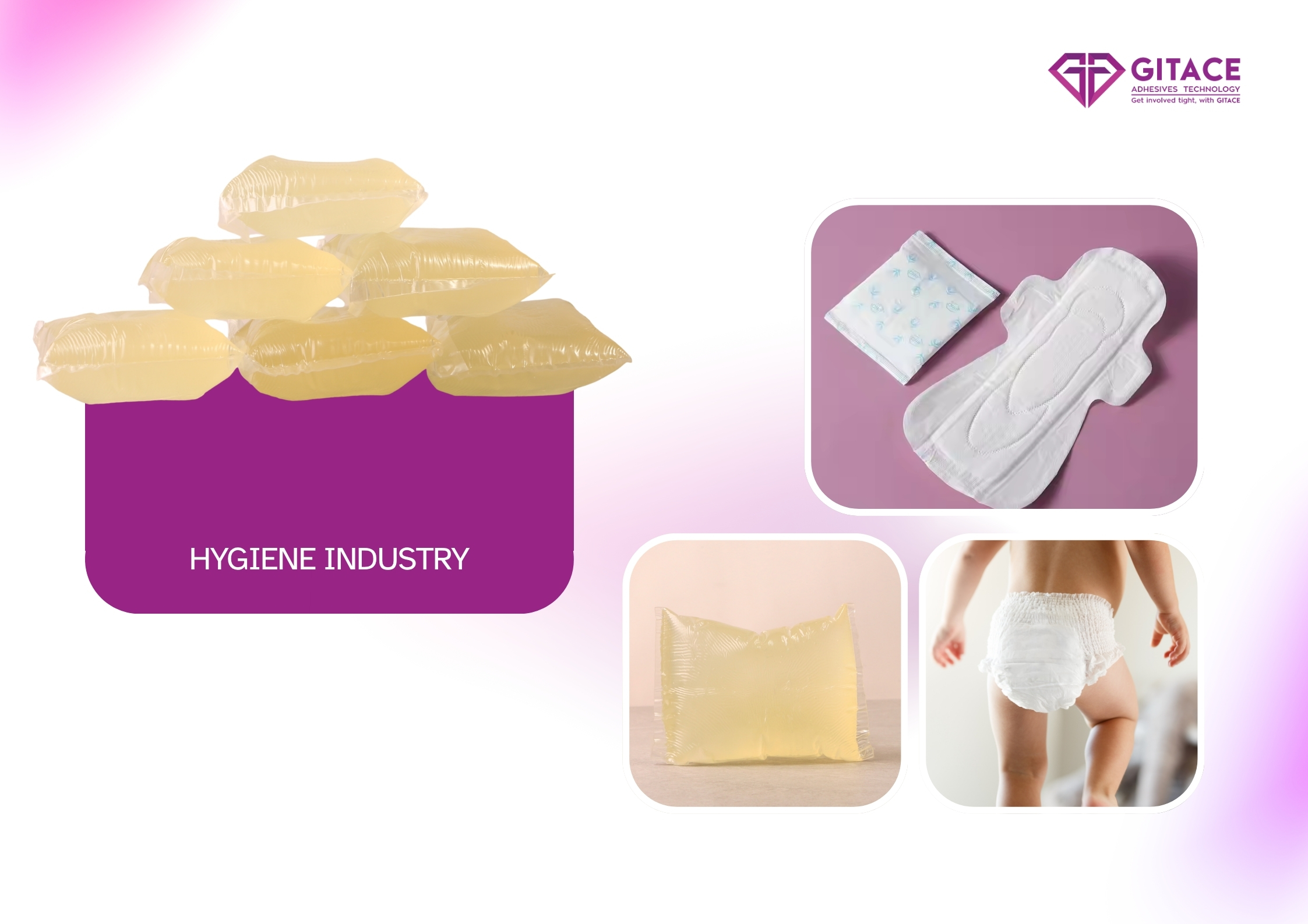 Hygiene Hot Melt Adhesive, for diaper and sanitary pad construction, fixing & positioning
