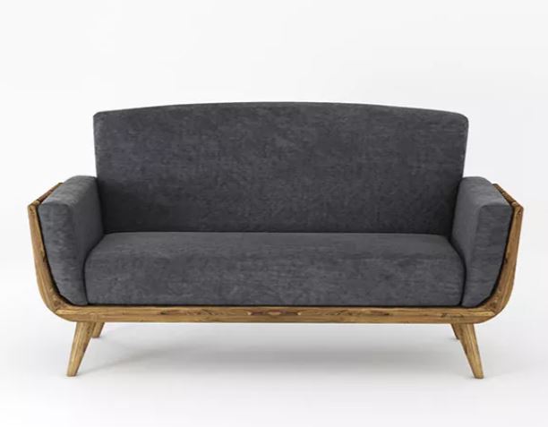Zed Design Modern Walnut Wood Comfort Sofa with Solid Natural Wood Frame & Custom Upholstery