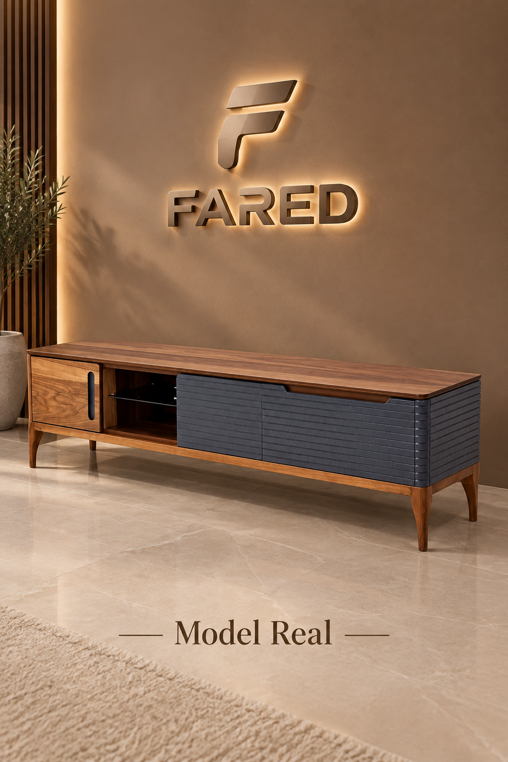 Fared Real TV Table – Natural Walnut Veneer with Georgian Beech Wood Base