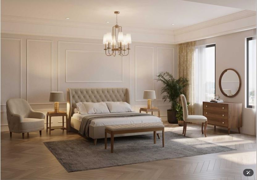 LAVAN , Upholstered Bedroom Set with Beech Wood Details & Soft-Close Storage