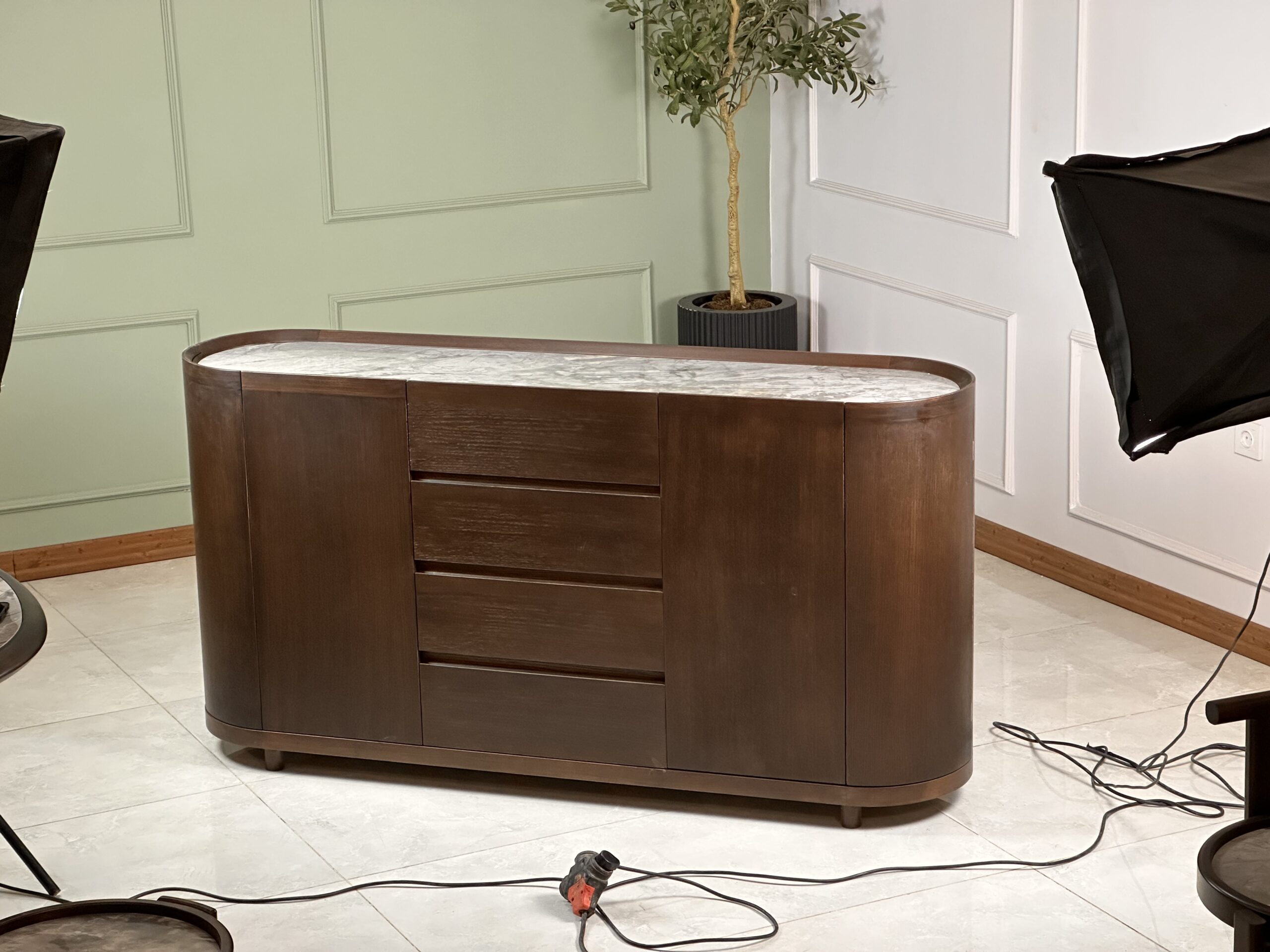 Zed Design Comfort Ceramic Console with Natural Oak Veneer Cabinet & Ceramic Slab Top