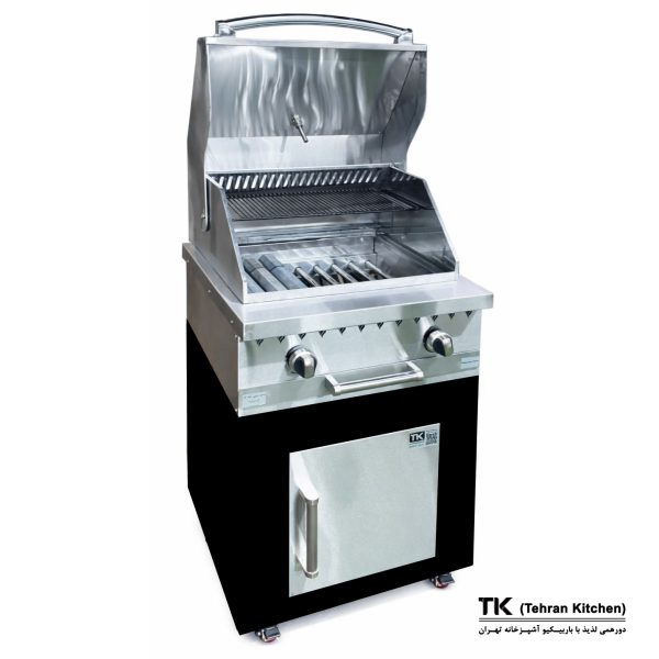 Tehran Kitchen 60 cm Gas & Charcoal BBQ with Cabinet, Stainless-Steel Top & Front, 9-Burner Grill