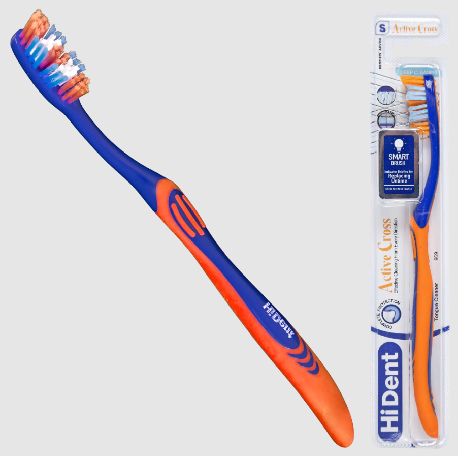 HiDent Cross Action soft-medium toothbrush with cap