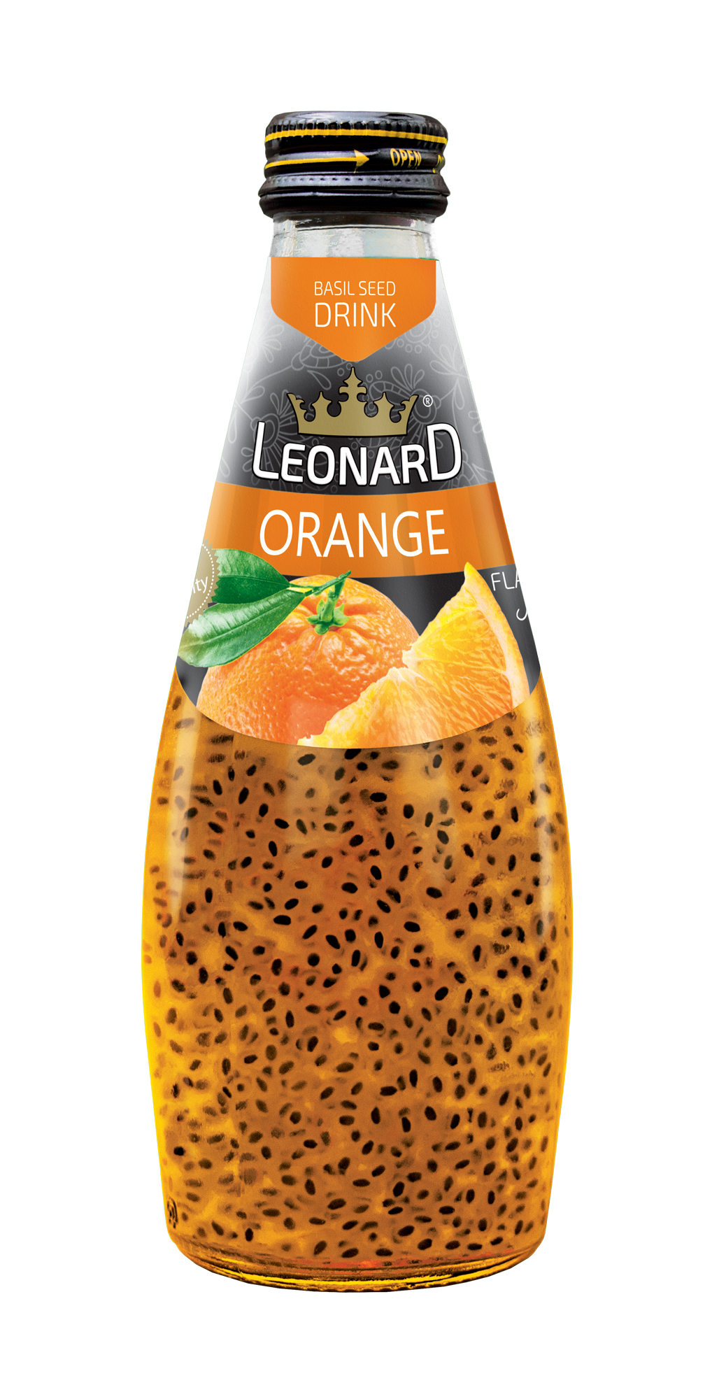 Basil Seed Drink with Orange Flavor – 300 ml Glass Bottle