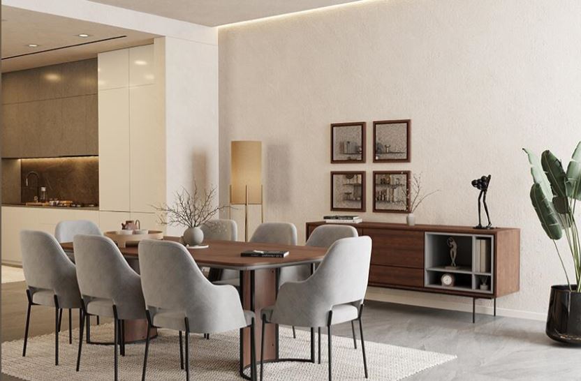 LAVIN , Beech Wood Dining Set with Upholstered Plywood-Backed Chairs