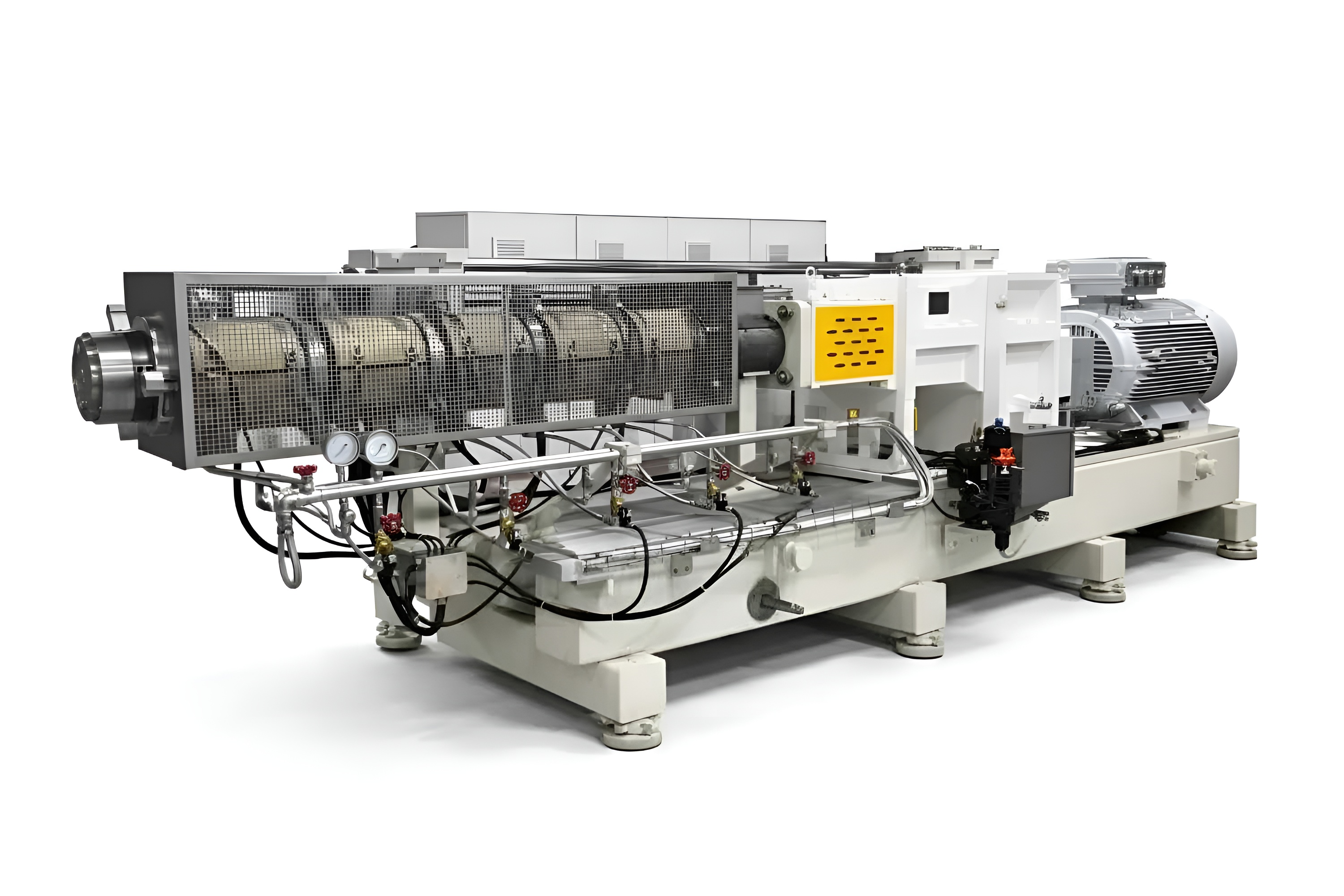Twin-Screw Extruder:  Used for processing a wide range of products, including various types of snacks, breakfast cereals, textured proteins, pet foods, aquatic feeds, and more.