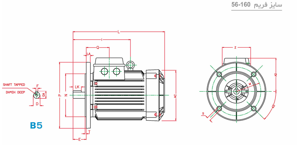 Three-phase induction single-speed aluminum frame electromotor  132M4A 5.5-1500 54F 220/380 B5 GB