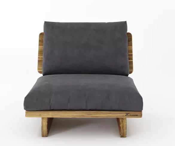 Zed Design Modern Minimalist Walnut Wood Upholstered Lounge Chair