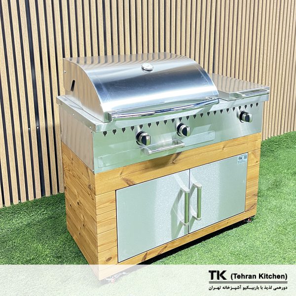 Tehran Kitchen 110 cm Gas & Charcoal BBQ with Stainless Steel, Thermowood & Side Burner