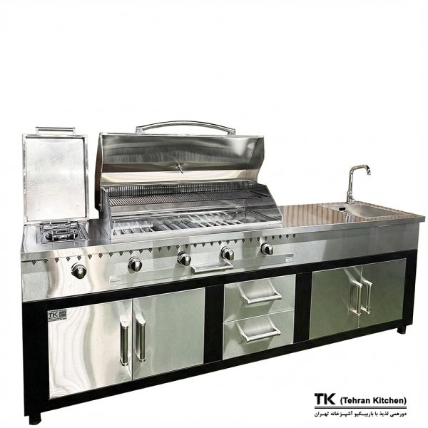 Tehran Kitchen 242 cm Gas & Charcoal BBQ with Stainless Steel Top and Steel Cabinet