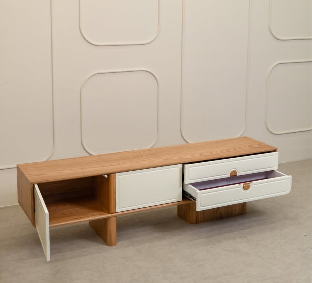 The whole body is MDF Polyurethane paint Natural oak veneer Wooden profile bases