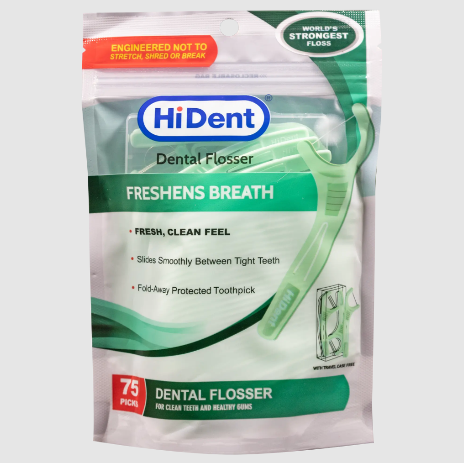 HiDent dental flossers (75 PCS) and  flossers with mint, 30 PCS + free case with 6 picks