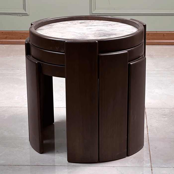 Zed Design Comfort Nesting Tables with Ceramic Tops & Natural Wood Structure