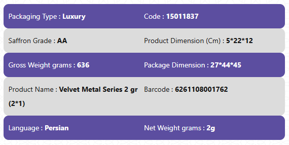 AA Grade Luxary Packaging Saffron-Velvet Metal Series 2 gr