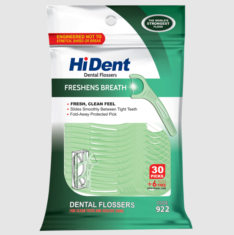 HiDent dental flossers (75 PCS) and  flossers with mint, 30 PCS + free case with 6 picks