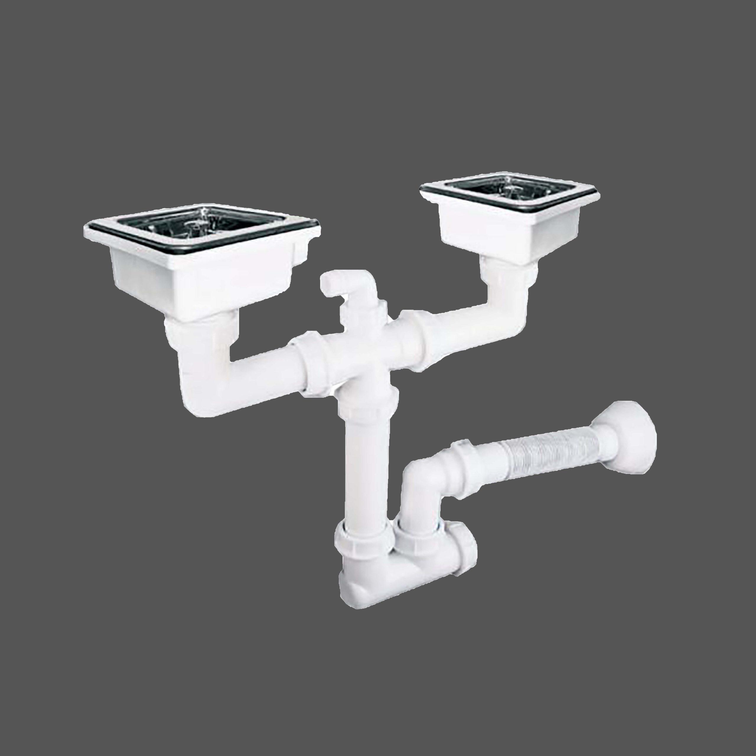 square drain siphon for double bowl sinks without overflow include cleaning port