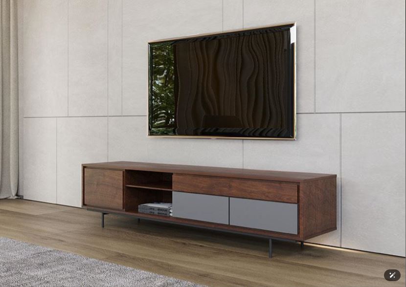 ALVAND , Modern Beech-Veneered MDF TV Stand with Hidden Soft-Close Drawer