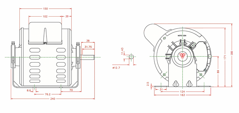 Electromotor cooling single-phase induction two-speed - 61511111100009