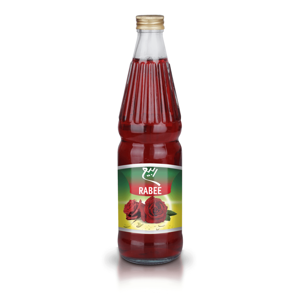 Rabee Natural Syrup with Saffron, Rose, Sincuby, Orange Blossom and Mint Flavors  500 ml Glass Bottle
