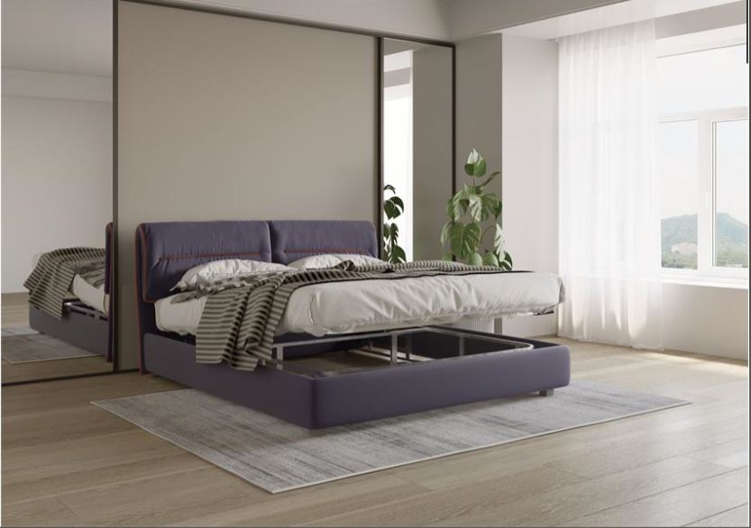 MAANI  Modern Upholstered Gas-Lift Storage Bed with Beech Wood Legs