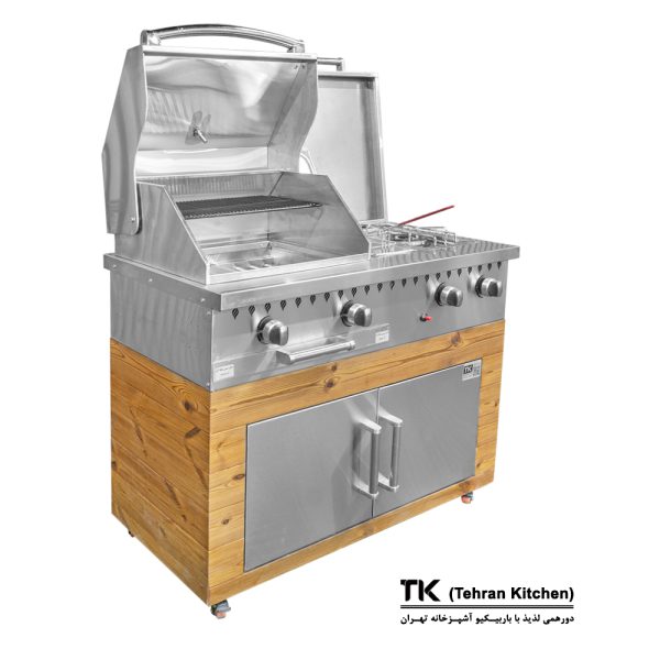 Tehran Kitchen 110 cm Stainless Steel BBQ Grill with Thermowood Cabinet, Side Burner and Deep Fryer