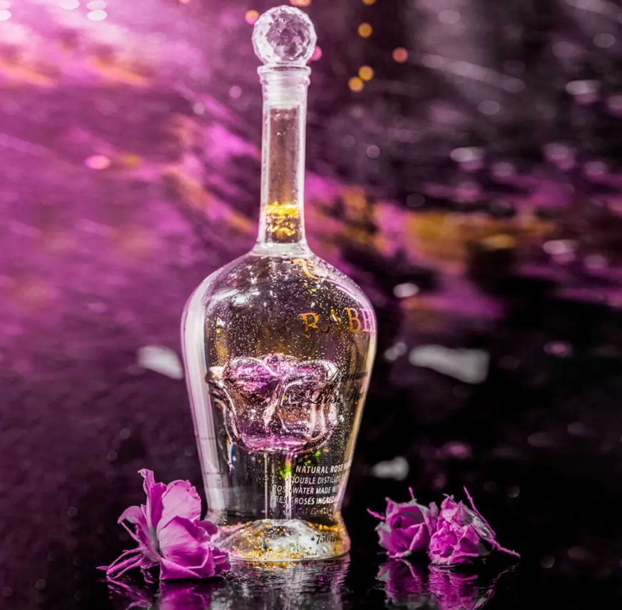 Rabee Luxury Rose Water 750ml | Premium Persian Rose Water with 24K Edible Gold Flakes | Luxury Glass Bottle & Gift Box