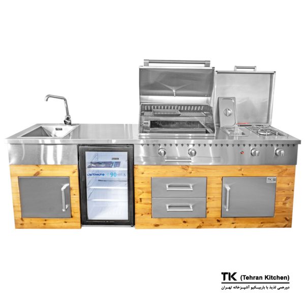 Tehran Kitchen 242 cm Gas & Charcoal BBQ Island with 60 cm Refrigerator Compartment