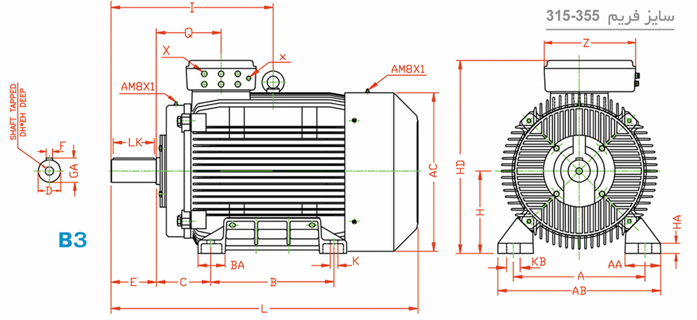 Single-speed three-phase induction electromotor with cast iron frame 315M4 160-1500 55F 380/660 IE2