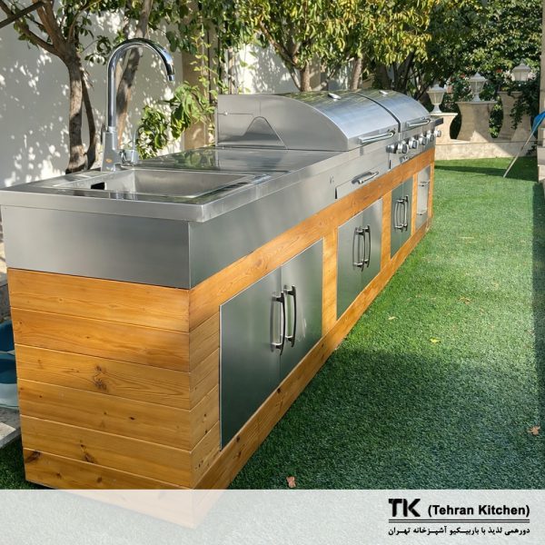 Tehran Kitchen 370 cm Gas & Charcoal BBQ Island  Stainless Steel & Thermowood