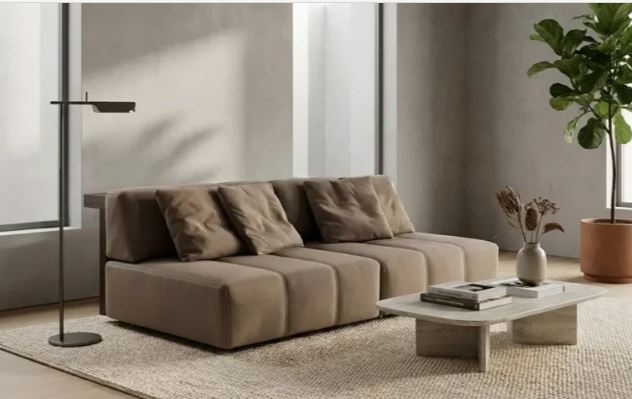 Zed Design Bita Modern 3-Seater Upholstered Sofa with Solid Natural Wood Frame, 220 cm