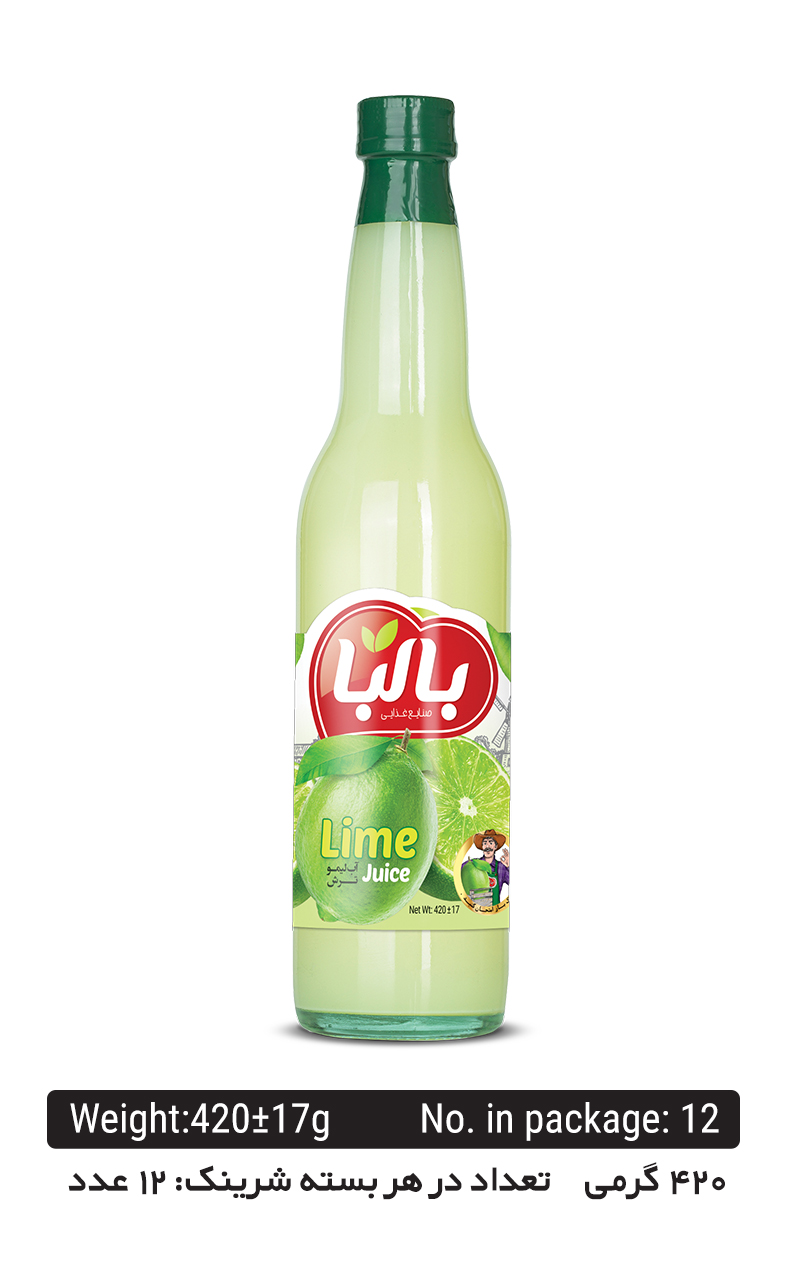 Balba 100% Pure Natural Lime Juice – 410g Premium Glass Bottle