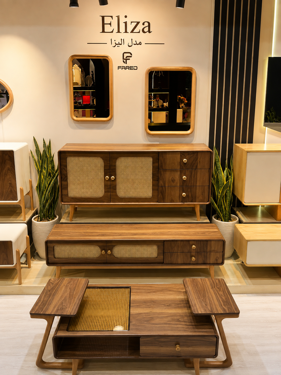 Fared Gallery Luxury American Walnut Veneer Wooden TV Table