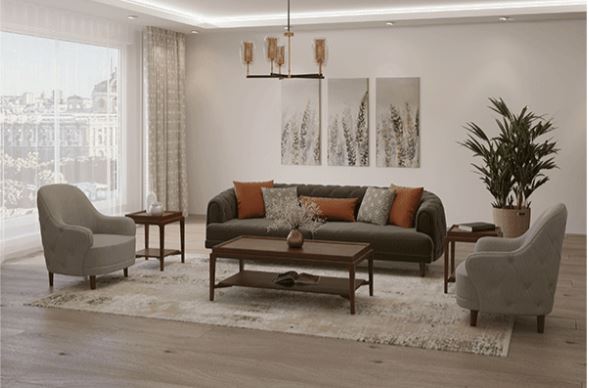 MARIN Contemporary Chesterfield Sofa , Solid Beech & Birch Wood Frame with Molded Polyurethane Foam
