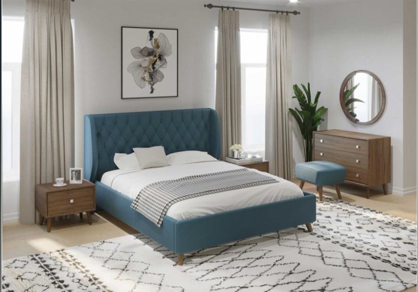 LAVAN , Upholstered Bedroom Set with Beech Wood Details & Soft-Close Storage