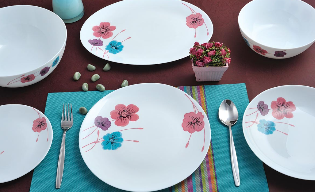 Decorated Opal Dinnerware & Serving Set  Multiple Designs