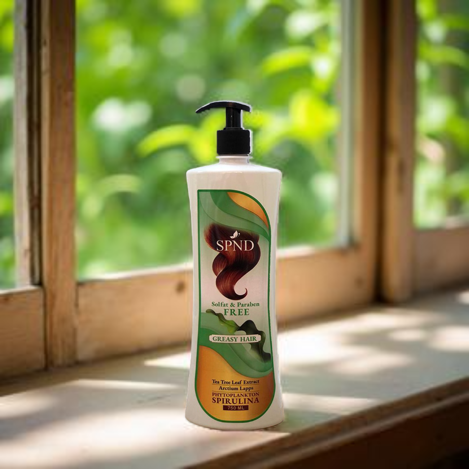 SPND Sulfate & Paraben Free Shampoo for Greasy Hair  Tea Tree Extract, Arctium Lappa & Spirulina (750 ml)
