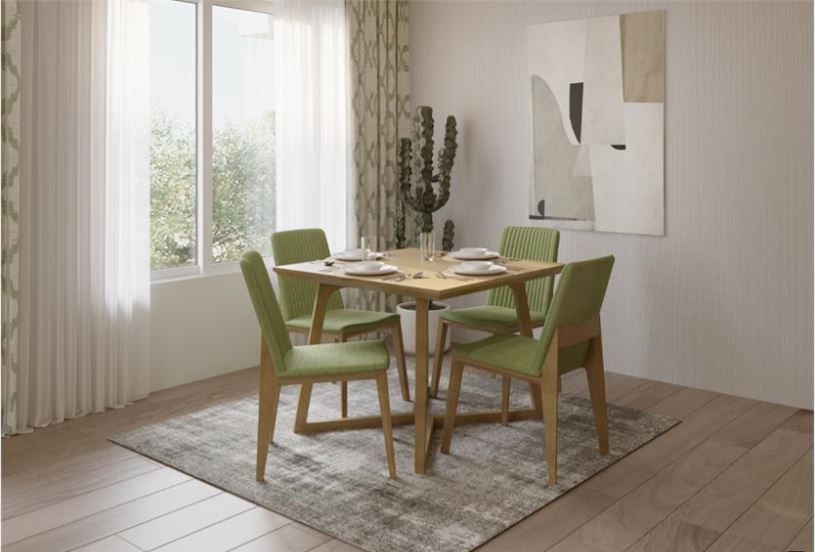 MERIAN , Timeless Beech-Veneered Dining Table Set with Upholstered Chairs