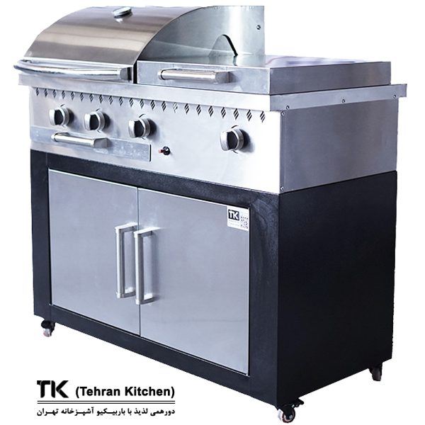 Tehran Kitchen 110 cm Stainless Steel BBQ Grill with Cabinet, Side Burner and Deep Fryer