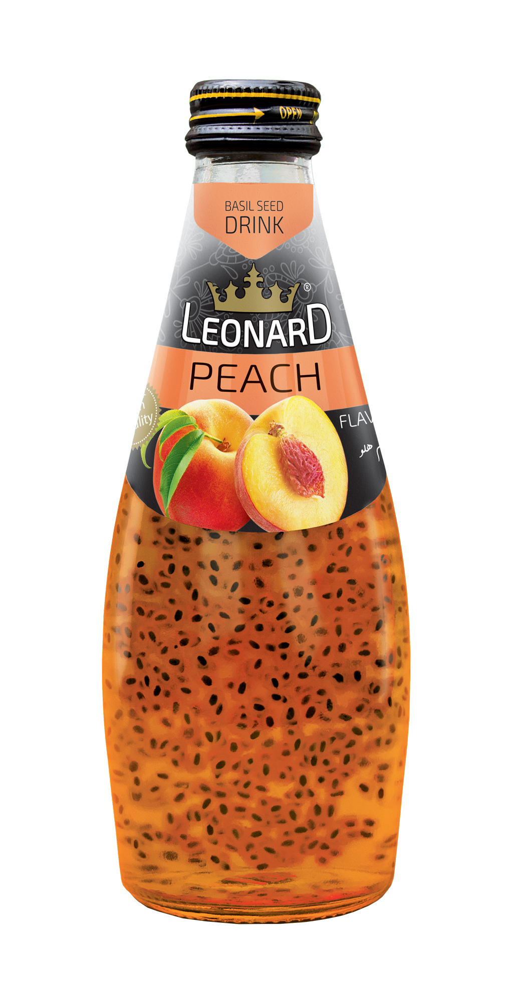 Basil Seed Drink with Peach Flavor – 300 ml Glass Bottle