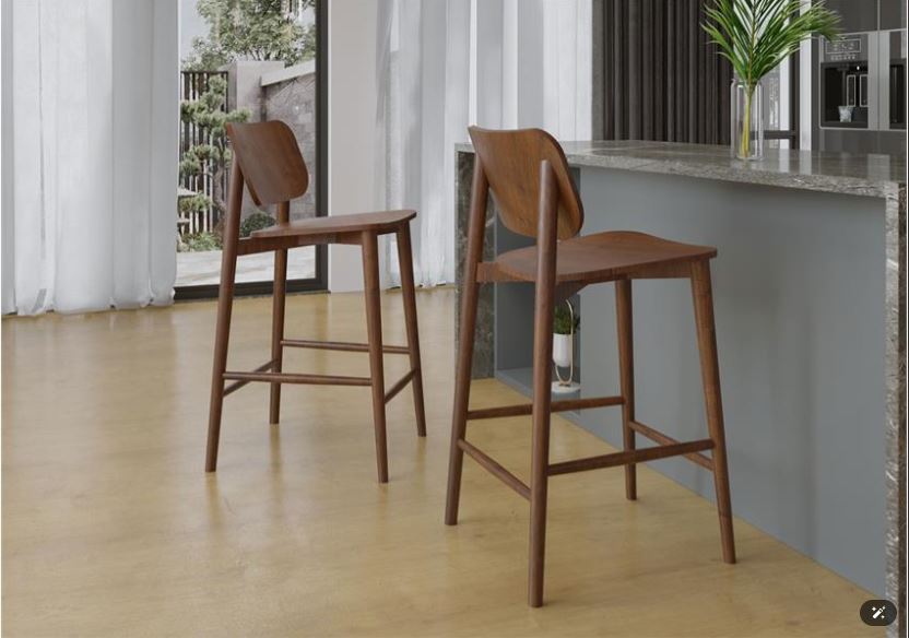 SUREEN , Modern Beech Wood Bar Stool with Plywood Backrest