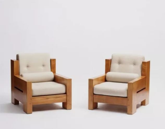 Zed Design Natural Russian Wood Living Room Sofa Set with Customizable Cream Fabric Upholstery