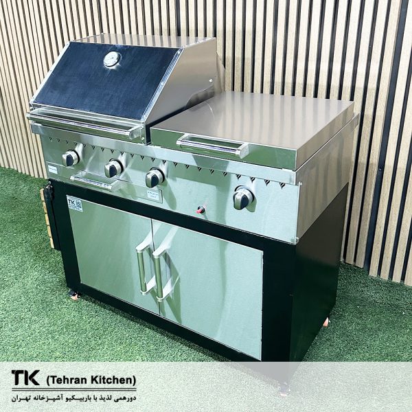 Tehran Kitchen 110 cm Stainless Steel BBQ Grill with Cabinet, Side Burner and Deep Fryer