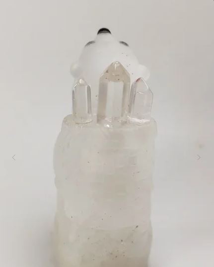 Handcrafted Natural Quartz Polar Bear Tabletop Perfume Bottle with Obsidian Eyes and Ice Crystal Cap