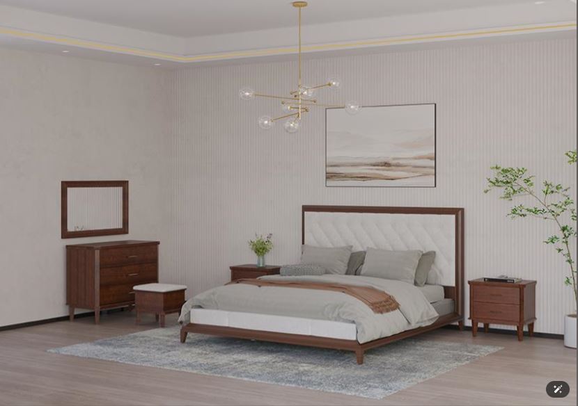 ZHIVAAR ,Upholstered Beech Wood Bedroom Set with Tufted Headboard