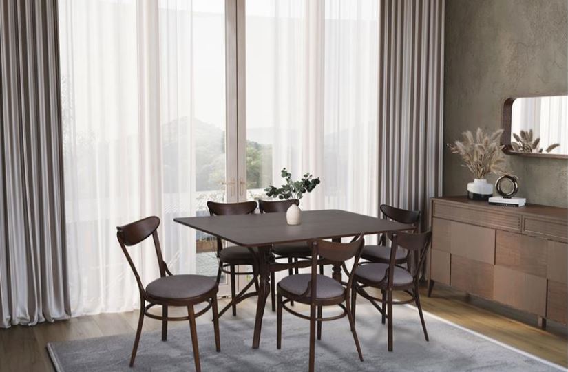 GERUF 114 , Classic Bentwood Dining Chair & Walnut Wood Table Set